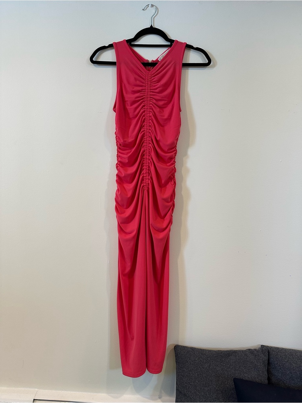 Michael Kors Hot Pink Ruched Sleeveless Maxi Dress